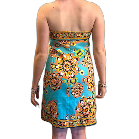 TRINA TURK Blue Floral 100% Silk Strapless Mini Dress Women's Size Small - Picture 5 of 8